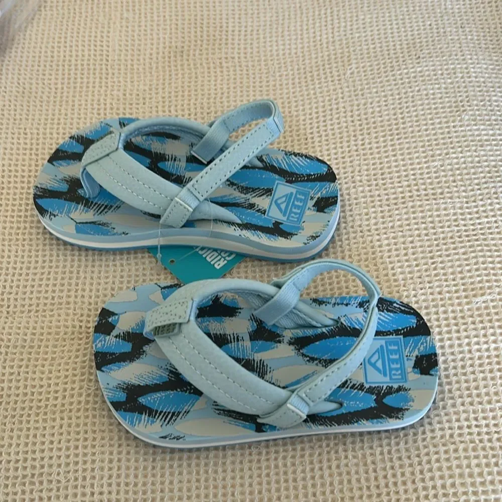 REEF Little Ahi Kids Sandals, Surf Palms, Size Kids 7, NWT